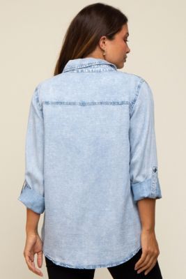 Maternity Charcoal Chambray Rolled Cuff Shirt