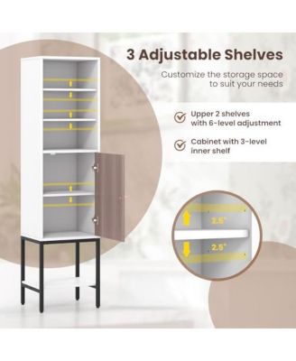 57" 1-Pc. Tall Bathroom Cabinet with 1 Door, 4 Shelves and Adjustable Storage