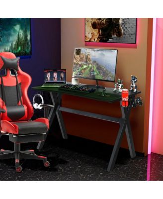 Ergonomic Gaming Desk with Mousepad and Cup Headphone Holder