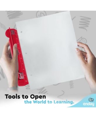 3 Hole Punch Pink, Portable Hole Puncher for 3 Ring Binder, 3 Sheets Capacity, Removable Chip Tray, 10” Ruler for School, Office, 1 Pc-by Enday