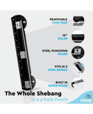 3 Hole Punch Pink, Portable Hole Puncher for 3 Ring Binder, 3 Sheets Capacity, Removable Chip Tray, 10” Ruler for School, Office, 1 Pc-by Enday