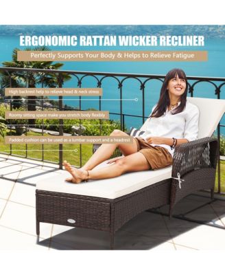 Set of 2 Rattan Patio Lounge Chair Chaise w/ Adjustable Backrest Cushion & Pillow