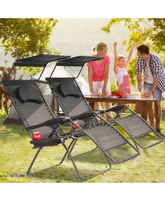 Folding Recliner Zero Gravity Lounge Chair W/ Shade Canopy Cup Holder
