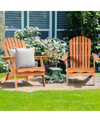 2 PCS Eucalyptus Adirondack Chair Foldable Outdoor Wood Lounger Chair
