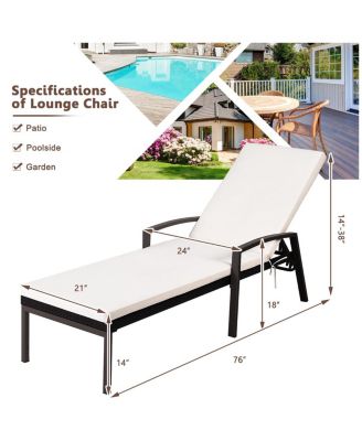 Adjustable Rattan Chaise Recliner Lounge Chair Patio Outdoor w/ Cushion