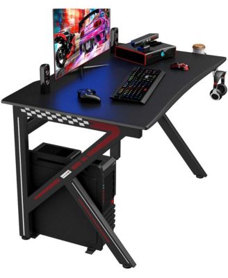 K-Shaped Gaming Desk with Cup Holder Headphone