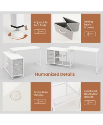 L-shaped Computer Desk with Power Outlet for Working Studying Gaming