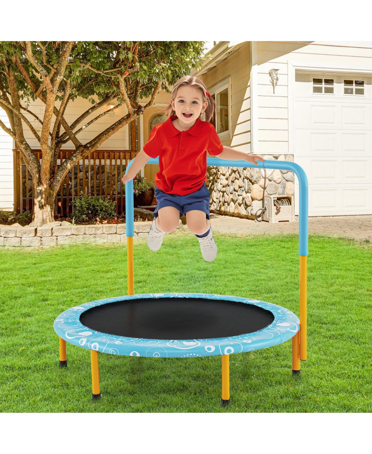 Детская игрушка GOUUN Mini Rebounder 36" Foldable Covered-Handrail Trampoline, 330 lbs Capacity, Ages 3+, цвет: Синий — фото 2