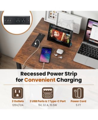 Computer Desk with Charging Station and Drawer & Adjustable Shelf