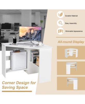Corner Computer Desk Triangle Writing Workstation with Storage Shelf