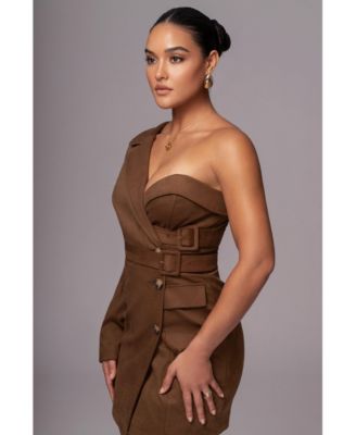 Women's One Shoulder Suede Blazer Dress