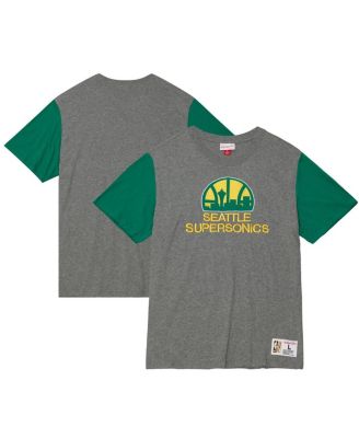 Mitchell & Ness - Men's  Heather Gray Seattle SuperSonics Hardwood Classics Color Block T-Shirt