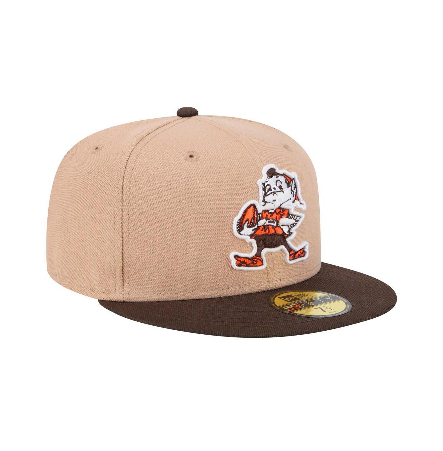 Мужская кепка New Era Tan Cleveland Browns Throwback Logo Main 59FIFTY Fitted Hat — фото 3