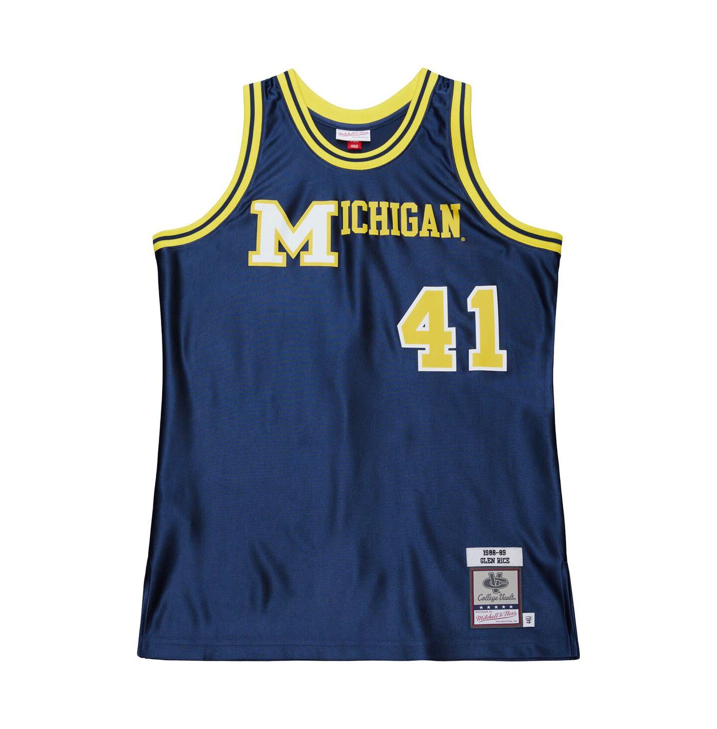Мужской топ Mitchell & Ness Glen Rice Navy Michigan Wolverines 1988/89 Authentic Jersey — фото 3