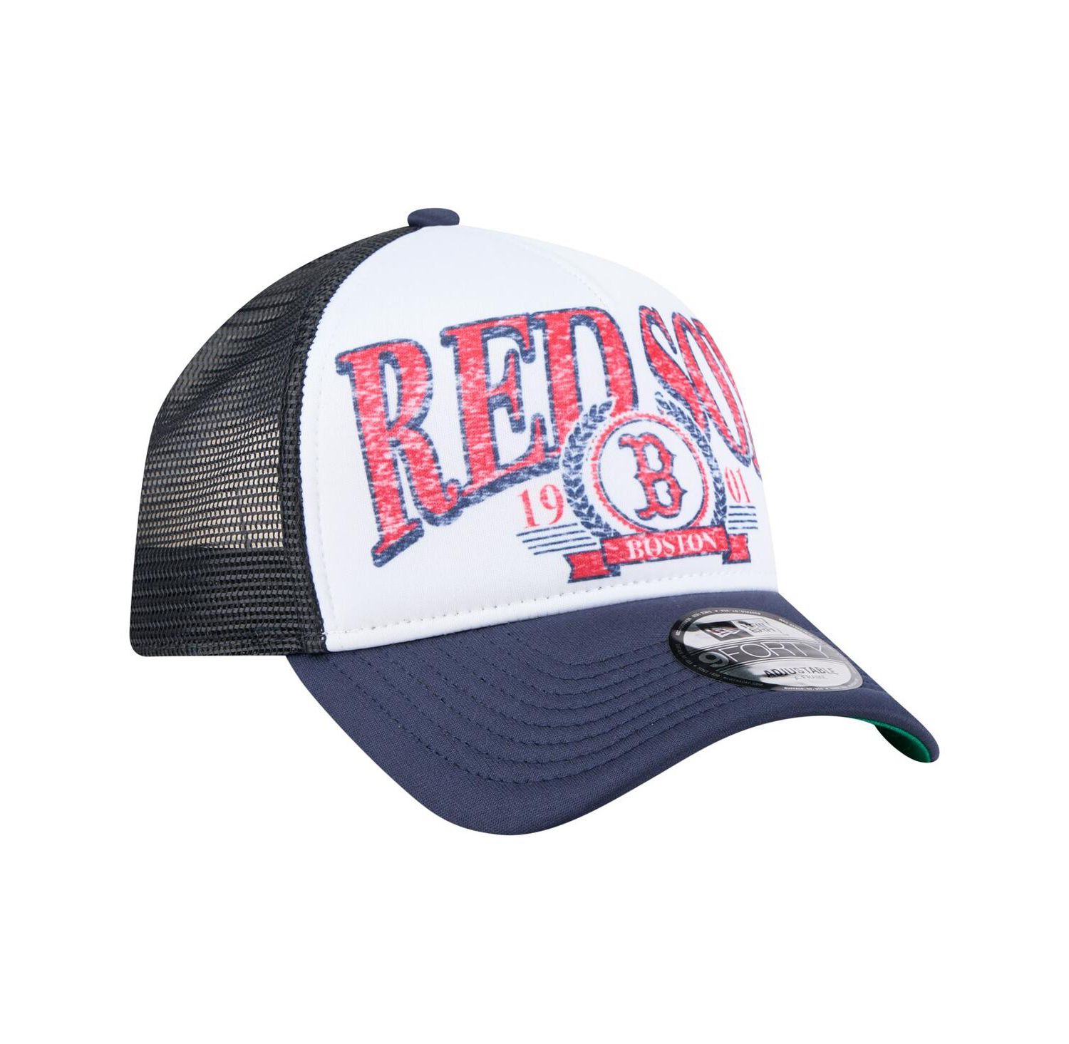 Men's Navy Boston Red Sox Distressed 9FORTY A-Frame Adjustable Trucker Hat