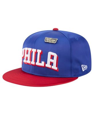 Men's Royal/Red Philadelphia 76ers Throwback Satin Vintage Pin Two-Tone 59FIFTY Fitted Hat