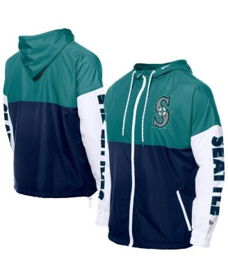 New Era - Men's Navy/Aqua Seattle Mariners Color Block Full-Zip Hoodie Windbreaker Jacket