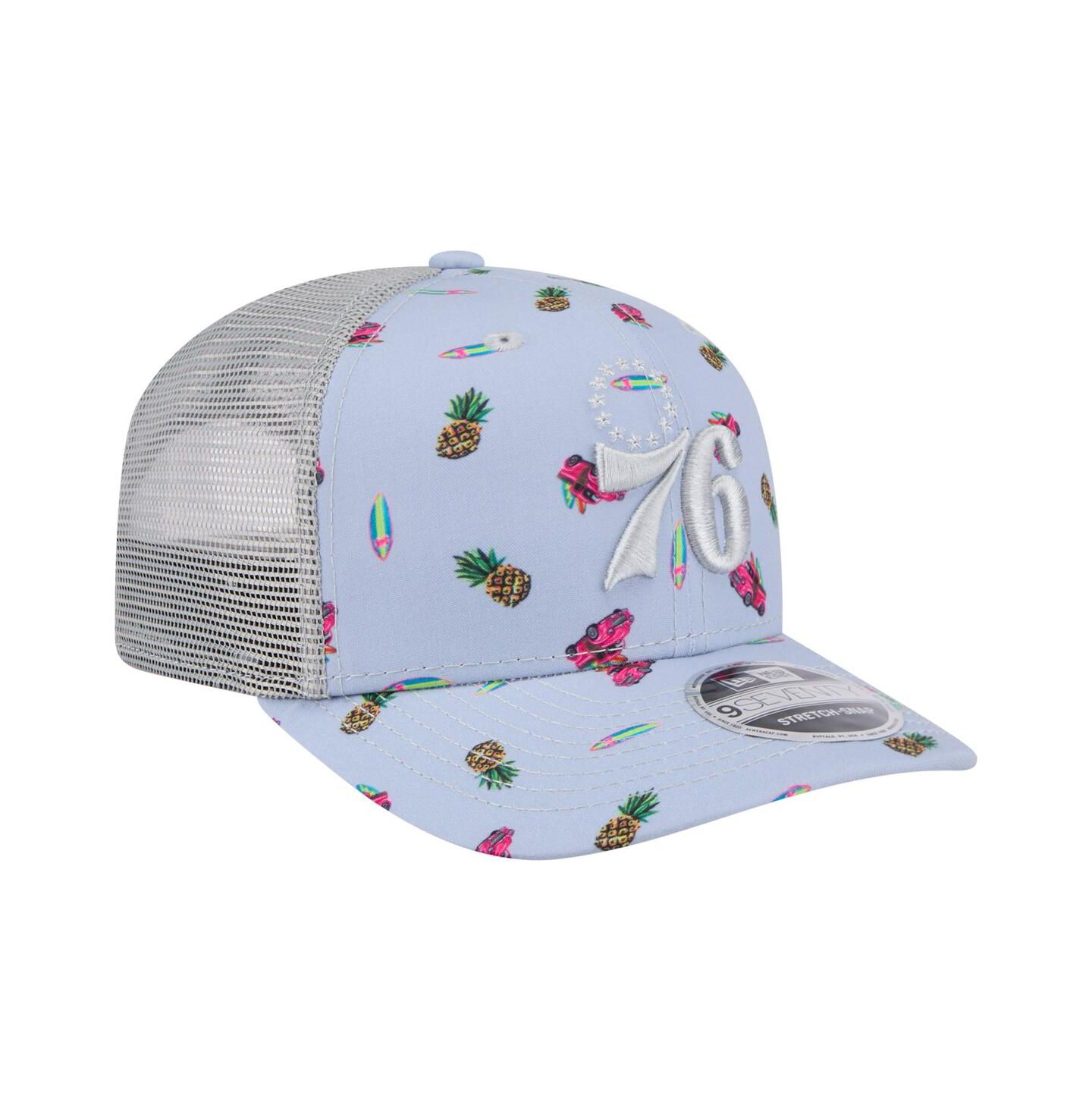 Мужской головной убор New Era Light Blue/Gray Philadelphia 76ers Adventure Aloha Pattern 9SEVENTY Stretch-Snap Hat — фото 2