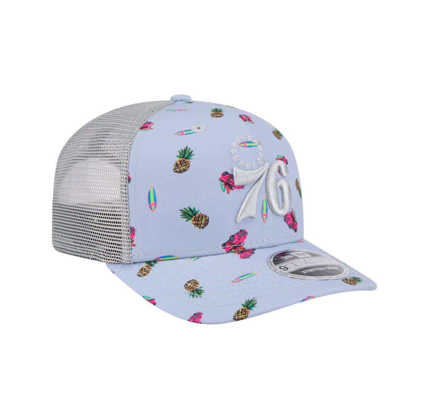 Men's Light Blue/Gray Philadelphia 76ers Adventure Aloha Pattern 9SEVENTY Stretch-Snap Hat