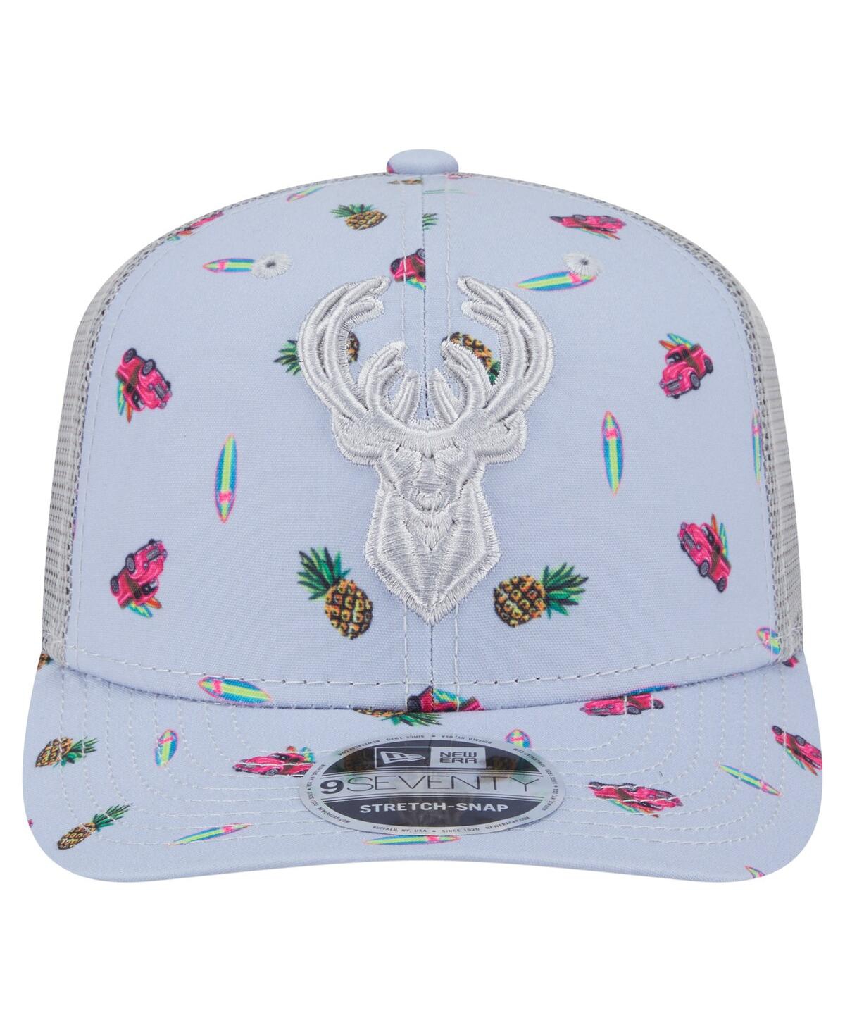 New Era Men's Light Blue/gray Milwaukee Bucks Adventure Aloha Pattern 9seventy Stretch-snap Hat