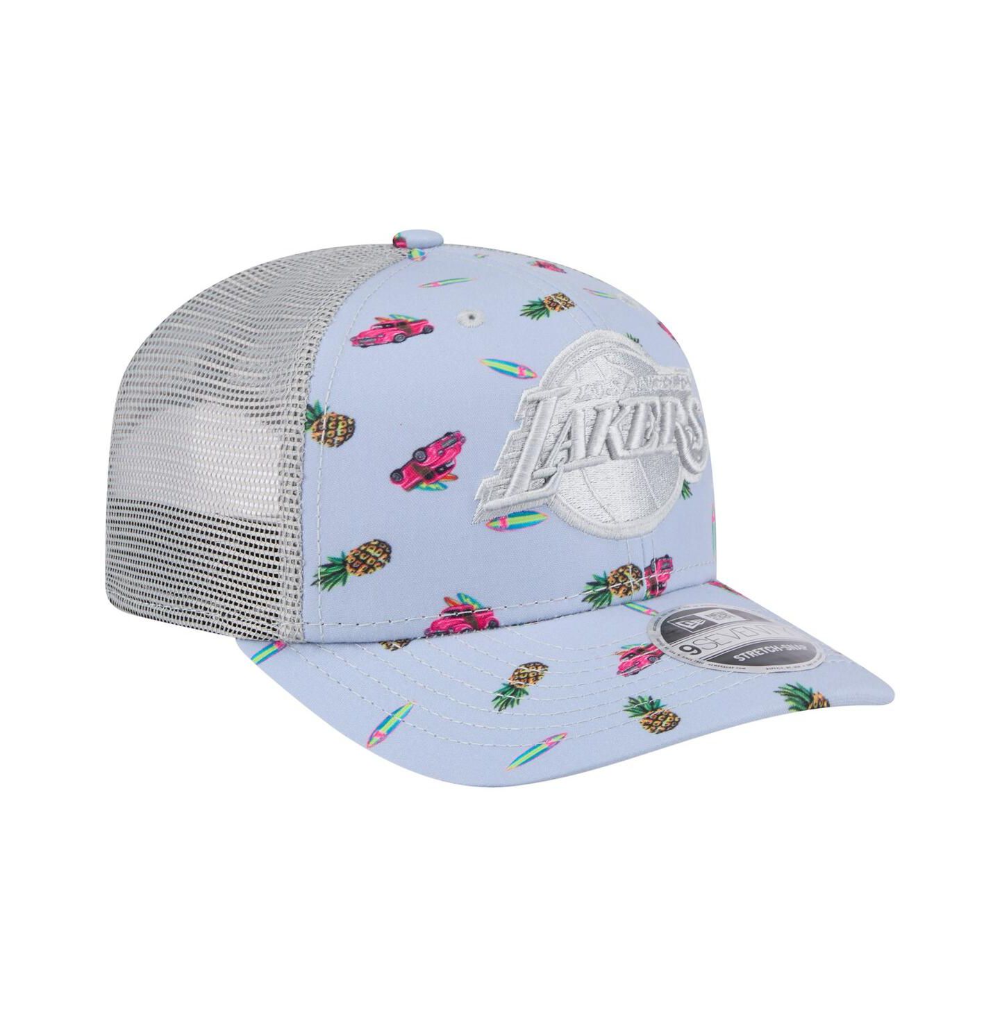Мужской головной убор New Era Light Blue/Gray Los Angeles Lakers Adventure Aloha Pattern 9SEVENTY Stretch-Snap Hat — фото 3