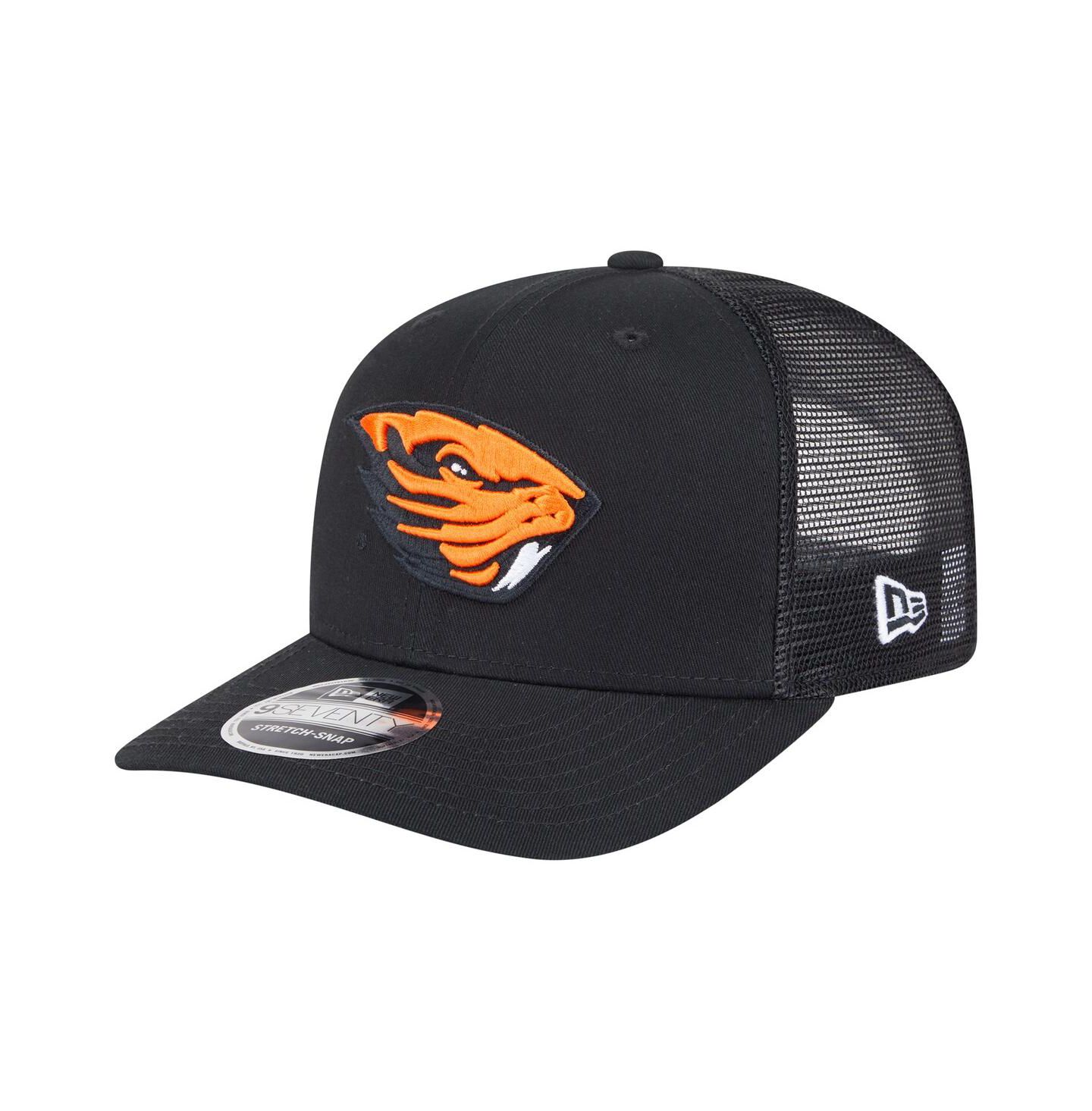 Мужская кепка New Era Black Oregon State Beavers Primary 9SEVENTY Trucker Stretch Snap Hat — фото 1