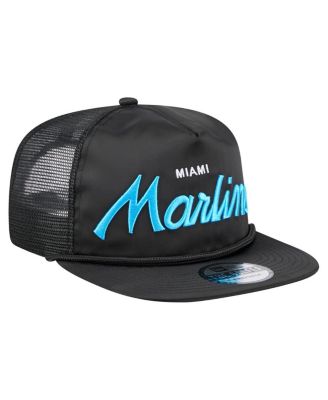 Men's Black Miami Marlins Retro Satin Script Golfer Adjustable Hat