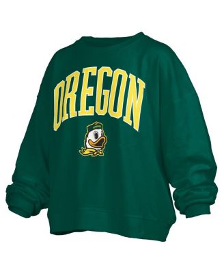Women's Green Oregon Ducks Janise Arch Over Logo Waist Length Oversized Pullover Sweatshirt