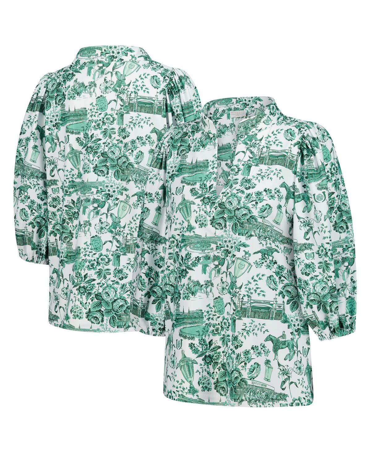 Women's White/Green Kentucky Derby Eliza V-Neck Top - White, Green