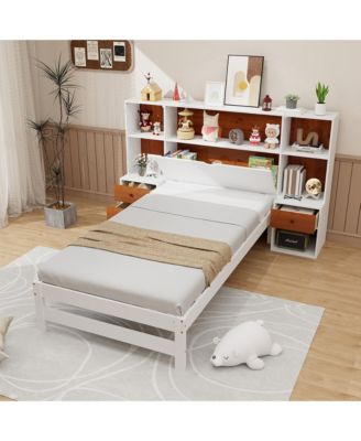 Twin Bed Frame w/ Storage Headboard & Nightstands 7 Compartments 3 Drawers