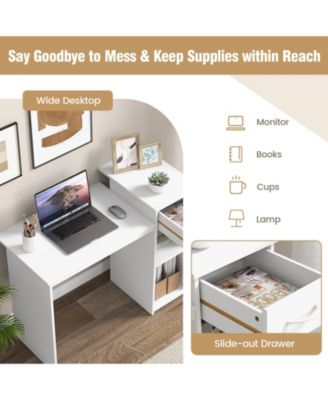 Computer Desk with Drawer Modern Laptop PC Desk with Adjustable Shelf and Cable Hole