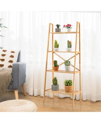2PCS 4-Tier Bamboo Ladder Bookshelf 58'' Display Shelf Storage Rack Plant Stand