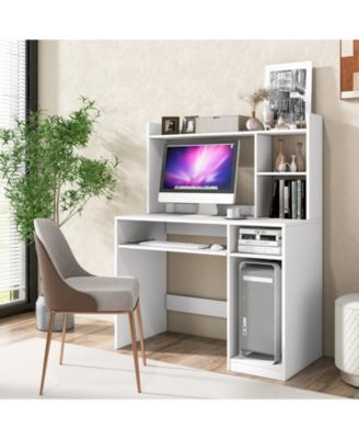 Home Office Computer Desk with Bookcase Keyboard Tray and CPU Stand