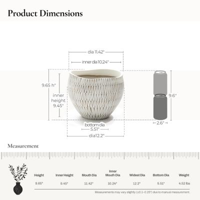 White with Gold V-Pattern Polyresin 12-Inch Round Planter