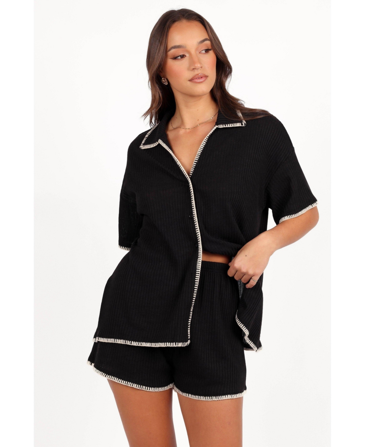 Women's Essen Knit Shirt Set - Black cream