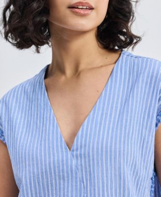 Women's Boxy V-neck Top with Fray Detail