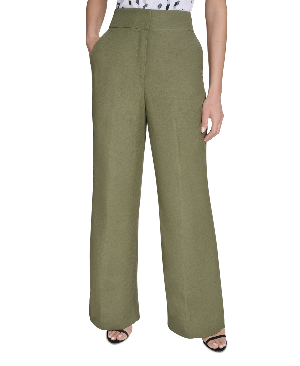 Calvin Klein Petite High-rise Wide-leg Pants In Green