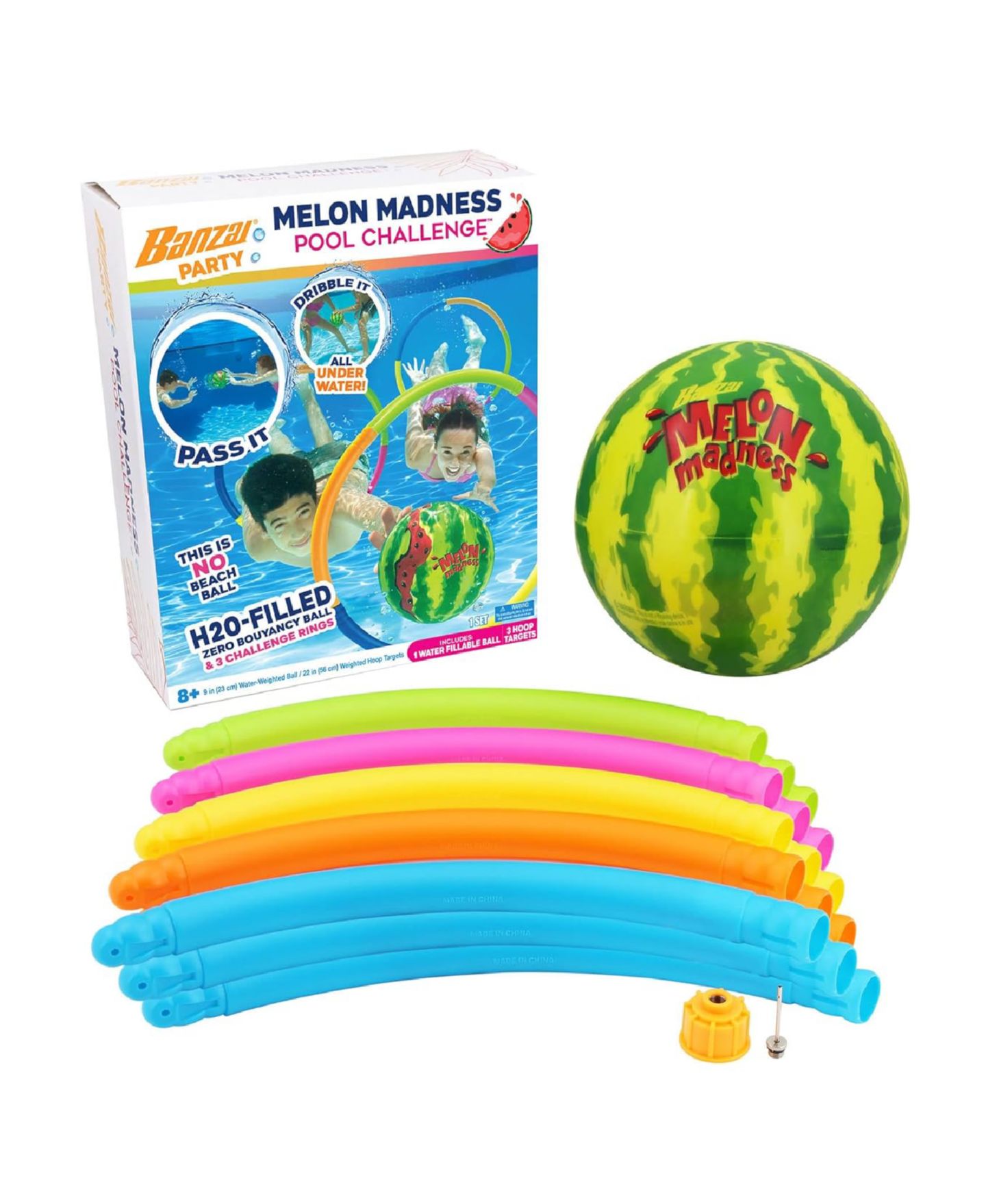 Детская игрушка Banzai Melon Madness 9" Water-Filled Pool Challenge with Target Hoops, Ages 8+, цвет: Разноцветный — фото 1