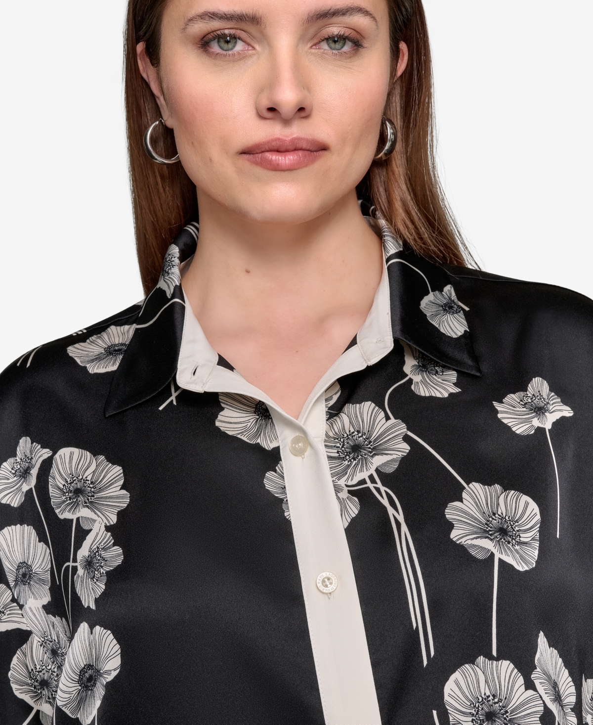 Karl Lagerfeld Plus Size Flower-print Button-down Shirt