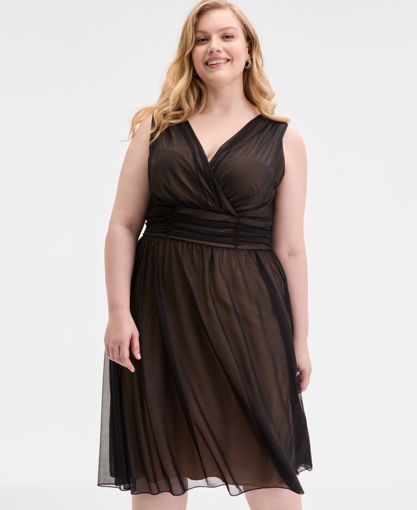Женское платье Connected Plus Size Sleeveless Chiffon Midi, цвет: Тёмно-синий розовато-лиловый — фото 5