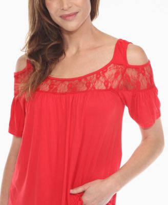 Women's Cold Shoulder Lace Trim Knit Top