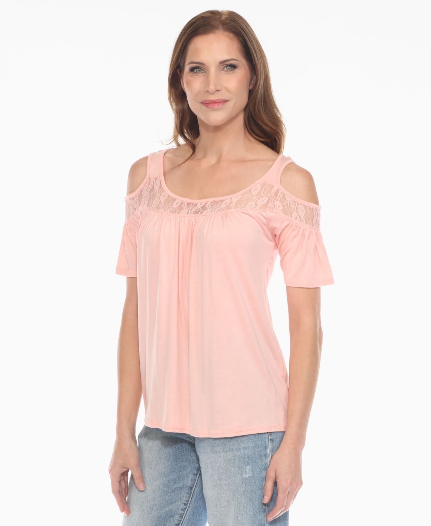 Plus Size Cold Shoulder Lace Trim Knit Top