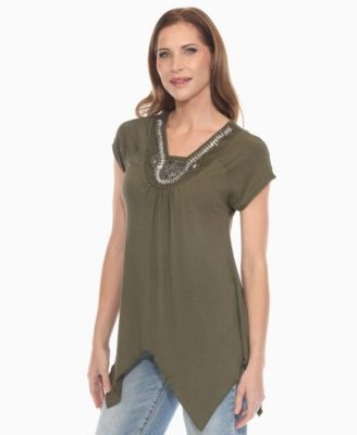 Women's Beaded Angled Hem Knit Top