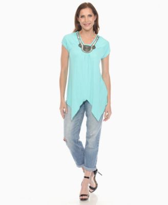 Women's Beaded Angled Hem Knit Top