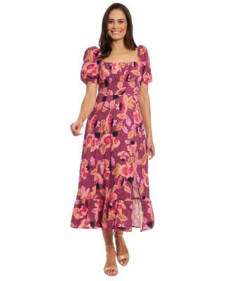 Women's Printed Square-Neck Puff-Sleeve Dress