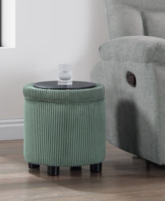 15.75" Designs4Comfort Round Corduroy Accent Storage Ottoman with Reversible Tray