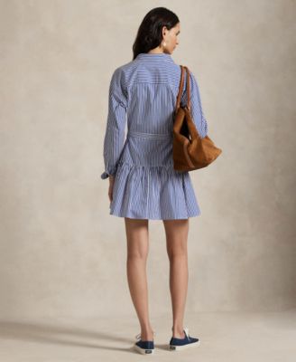 【Ralph Lauren】Striped Ruffle Trim Voile Shirtdress国内発送 Women's Lauren Ralph Lauren Striped Ruffle Trim Voile