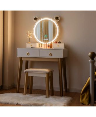 Vanity Set with 3-Color Lighted Touch Screen Dimming Mirror and 4 Drawers