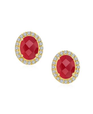 2.3CT Pave CZ Halo Created Stone Round Oval Stud Earrings Gold Plated .925 Sterling Silver