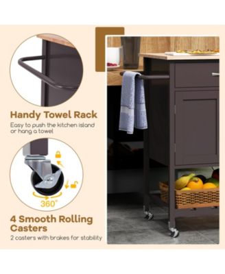 Rolling Kitchen Island Cart with Drawer and Towel Rack